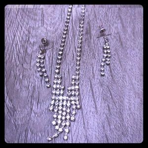 Faux diamond costume necklace and ear rings